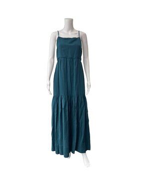 POSSE Teal Blue Linen Long Pleated Dress size Medium